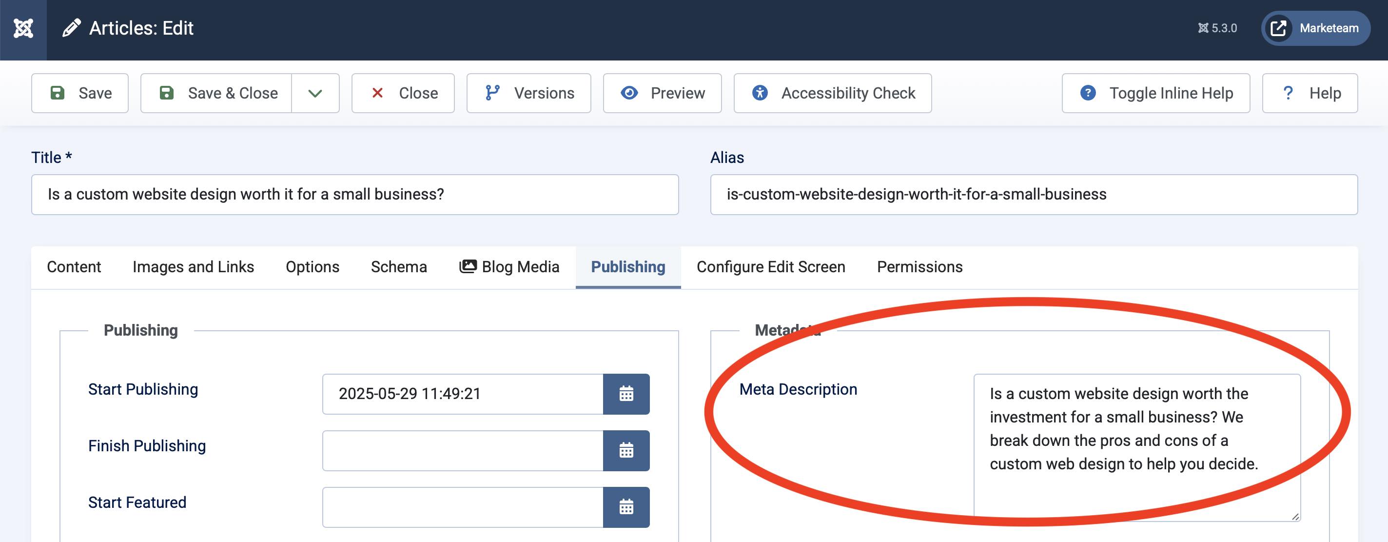Joomla SEO description tag
