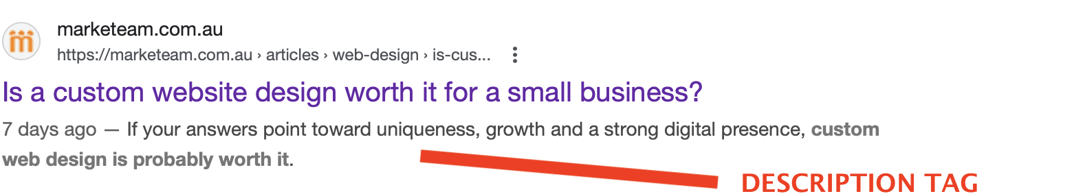 Joomla SEO example of description tag