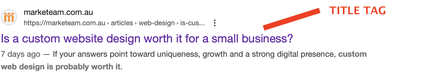 Joomla SEO example of title tag