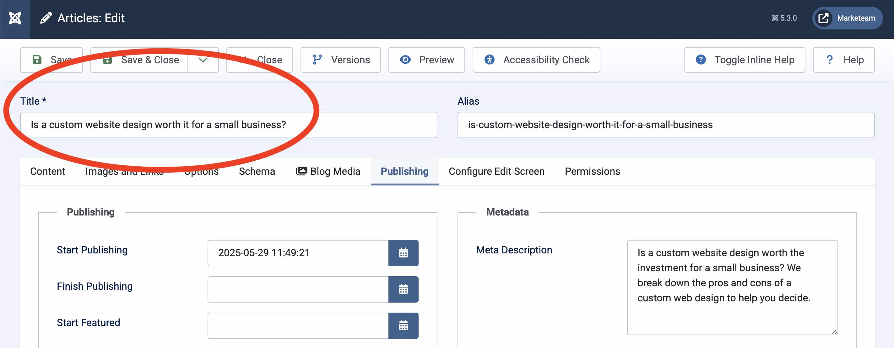 Joomla SEO title tag